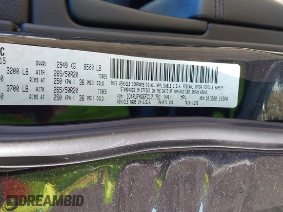2015 Jeep Grand Cherokee Laredo with VIN 1C4RJFAG6FC171751, listed as a IAAI auction lot 41487935 with 134,113 mi miles. Bid and sale history available at carsss.com. Image 9.
