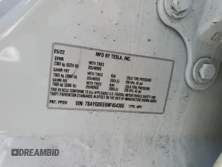 2022 Tesla Model Y Long Range with VIN 7SAYGDEE6NF454386, listed as a Copart auction lot 43506955 with 45,911 mi miles and Salvage Title. Bid and sale history available at DreamBid. Image 13.