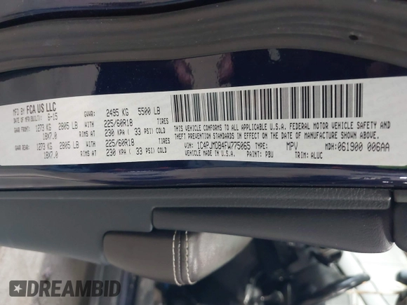 2015 Jeep Cherokee Limited with VIN 1C4PJMDB4FW775065, listed as a IAAI auction lot 42044247 with 125,131 mi miles and . Bid and sale history available at DreamBid. Image 9.