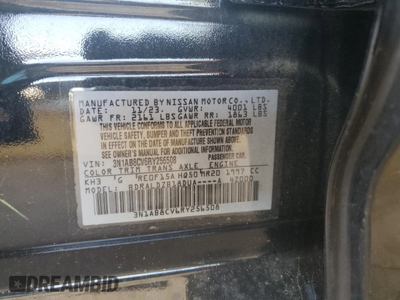 2024 Nissan Sentra SV with VIN 3N1AB8CV6RY256508, listed as a Copart auction lot 53729815 with 25,274 mi miles and Clean Title. Bid and sale history available at DreamBid. Image 12.