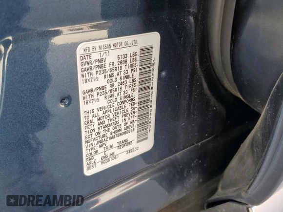 2011 Nissan Murano SL с VIN JN8AZ1MU7BW060536, выставлен на аукционе Copart как лот 53403455 с пробегом 102 671 миль миль и Чистый • Clean title. История ставок и продаж доступна на DreamBid. Изображение 13.