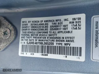 2009 Honda CR-V EX-L with VIN 5J6RE48799L065209, listed as a IAAI auction lot 41868398 with 111,385 mi miles. Bid and sale history available at carsss.com. Image 9.
