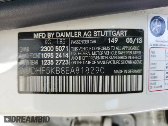 2014 Mercedes-Benz E 350 Sport with VIN WDDHF5KB8EA818290, listed as a Copart auction lot 62786005 with 128,327 mi miles and Salvage title. Bid and sale history available at DreamBid. Image 12.