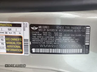 2007 MINI Convertible S z VIN WMWRH33557TL95520, wystawiony jako Copart lot #47685045 z przebiegiem 95 619 mil mil oraz Czysty tytuł • Clean title. Historia ofert i sprzedaży dostępna na DreamBid. Obrazek 12.