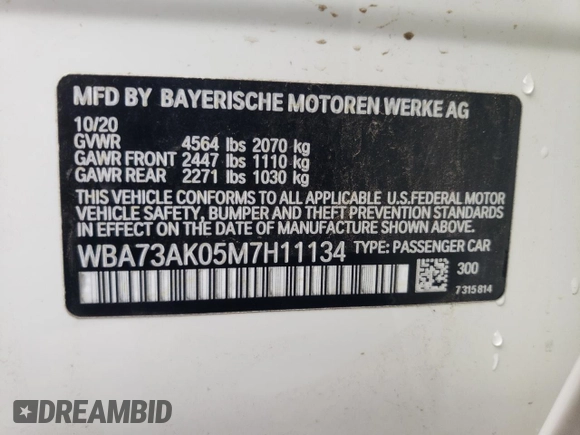 2021 BMW 2 Series 228i xDrive with VIN WBA73AK05M7H11134, listed as a Copart auction lot 61682735 with 21,901 mi miles and Salvage title. Bid and sale history available at DreamBid. Image 12.