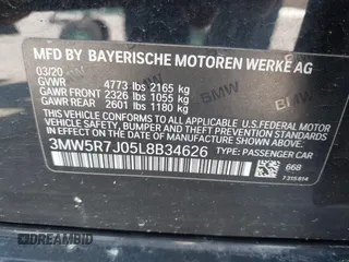 2020 BMW 3 Series 330i xDrive with VIN 3MW5R7J05L8B34626, listed as a IAAI auction lot 41772911 with 59,578 mi miles. Bid and sale history available at carsss.com. Image 9.