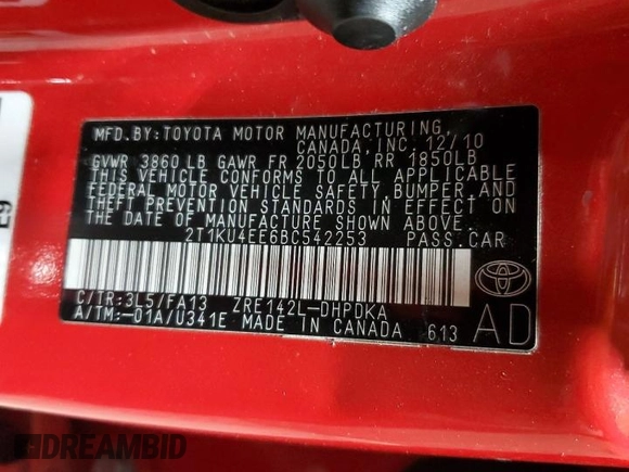 2011 Toyota Matrix z VIN 2T1KU4EE6BC542253, wystawiony jako Copart lot #48329545 z przebiegiem 178 686 mil mil oraz Szkoda całkowita • Salvage title. Historia ofert i sprzedaży dostępna na DreamBid. Obrazek 12.