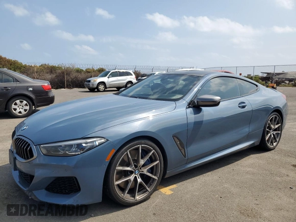 2019 BMW 8 Series M850i xDrive with VIN WBABC4C54KBU95807, listed as a Copart auction lot 45245555 with 33,201 mi miles and Salvage Title. Bid and sale history available at carsss.com. Image 1.