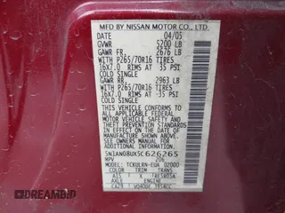 2005 Nissan Xterra S with VIN 5N1AN08UX5C626265, listed as a IAAI auction lot 41523014 with 152,042 mi miles. Bid and sale history available at carsss.com. Image 9.