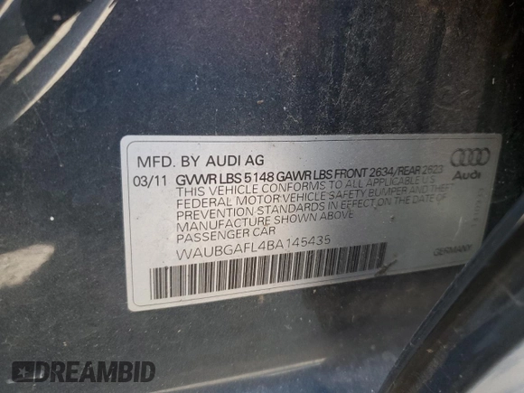 2011 Audi S4 Premium Plus z VIN WAUBGAFL4BA145435, wystawiony jako Copart lot #56221245 z przebiegiem 143 150 mil mil oraz Szkoda całkowita • Salvage title. Historia ofert i sprzedaży dostępna na DreamBid. Obrazek 12.