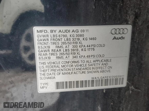 2012 Audi Q7 3.0T Premium Plus with VIN WA1LGAFE1CD003501, listed as a Copart auction lot 88486515 with 132,125 mi miles and Salvage Title. Bid and sale history available at carsss.com. Image 12.