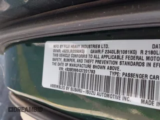 2003 Subaru Legacy Outback with VIN 4S3BE896437201783, listed as a IAAI auction lot 42574934 with 213,598 mi miles and . Bid and sale history available at DreamBid. Image 9.