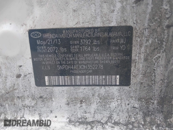 2013 Hyundai Elantra Limited с VIN 5NPDH4AEXDH352278, выставлен на аукционе IAAI как лот 42233510 с пробегом 200 382 миль миль и . История ставок и продаж доступна на DreamBid. Изображение 9.