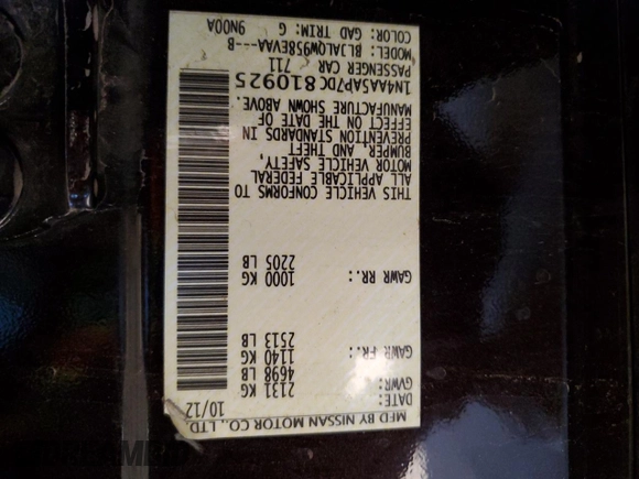 2013 Nissan Maxima SV with VIN 1N4AA5AP7DC810925, listed as a Copart auction lot 88693225 with 133,253 mi miles and Salvage Title. Bid and sale history available at DreamBid. Image 12.
