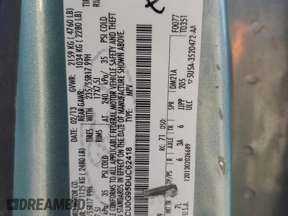 2013 Ford Escape SE с VIN 1FMCU0G95DUC62418, выставлен на аукционе Copart как лот 61829175 с пробегом 139 093 миль миль и Чистый • Clean title. История ставок и продаж доступна на DreamBid. Изображение 13.