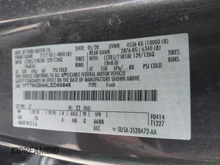 2020 Ford F-250 XL with VIN 1FT7W2BN4LED60848, listed as a IAAI auction lot 42392785 with 122,305 mi miles and . Bid and sale history available at DreamBid. Image 9.
