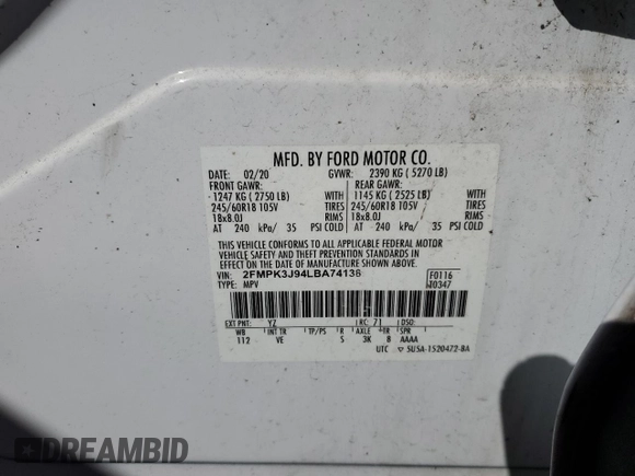 2020 Ford Edge SEL with VIN 2FMPK3J94LBA74138, listed as a Copart auction lot 52264815 with 99,822 mi miles and Clean title. Bid and sale history available at DreamBid. Image 13.