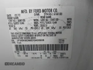 2013 Ford Explorer XLT with VIN 1FM5K8D86DGA00608, listed as a IAAI auction lot 41908245 with 201,981 mi miles and . Bid and sale history available at DreamBid. Image 9.