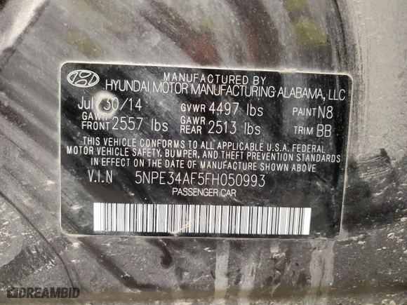 2015 Hyundai Sonata 2.4L Limited with VIN 5NPE34AF5FH050993, listed as a Copart auction lot 50614845 with 163,273 mi miles and Salvage Title. Bid and sale history available at carsss.com. Image 13.