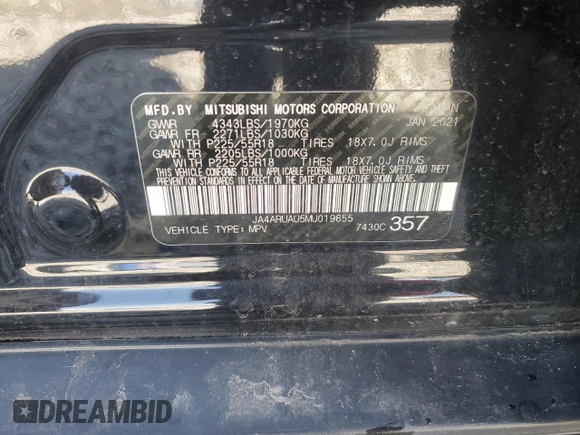 2021 Mitsubishi Outlander ES with VIN JA4ARUAU5MU019655, listed as a Copart auction lot 51538595 with 87,326 mi miles and Non repairable. Bid and sale history available at DreamBid. Image 13.