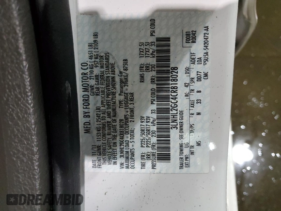 2012 Lincoln MKZ with VIN 3LNHL2GC4CR818028, listed as a Copart auction lot 44344525 with 92,777 mi miles and Salvage Title. Bid and sale history available at carsss.com. Image 12.