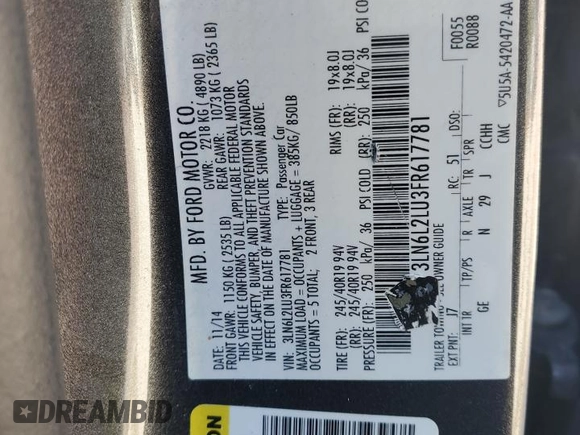 2015 Lincoln MKZ Hybrid z VIN 3LN6L2LU3FR617781, wystawiony jako Copart lot #46865265 z przebiegiem 182 895 mil mil oraz Szkoda całkowita • Salvage title. Historia ofert i sprzedaży dostępna na DreamBid. Obrazek 12.