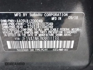 2019 Subaru WRX Limited with VIN JF1VA1N67K8811133, listed as a IAAI auction lot 41393679 with 1 mi miles. Bid and sale history available at carsss.com. Image 9.