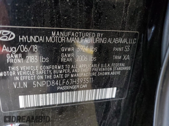 2018 Hyundai Elantra SEL with VIN 5NPD84LF6JH393511, listed as a Copart auction lot 51221815 with 102,546 mi miles and Salvage Title. Bid and sale history available at DreamBid. Image 12.