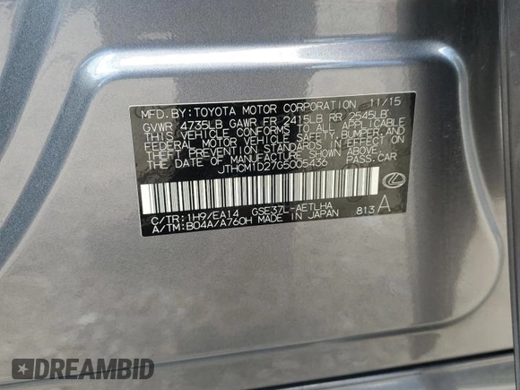 2016 Lexus IS 300/350 с VIN JTHCM1D27G5005436, выставлен на аукционе Copart как лот 58693425 с пробегом 122 821 миль миль и Списание • Salvage title. История ставок и продаж доступна на DreamBid. Изображение 12.