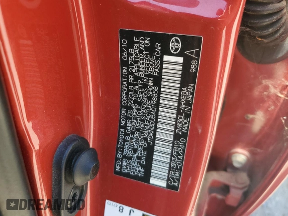 2010 Toyota Prius II z VIN JTDKN3DU5A0198858, wystawiony jako Copart lot #60327435 z przebiegiem 162 034 mil mil oraz Czysty tytuł • Clean title. Historia ofert i sprzedaży dostępna na DreamBid. Obrazek 12.
