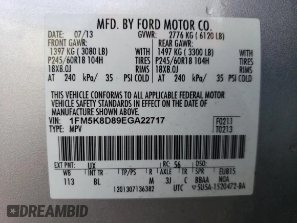 2014 Ford Explorer XLT z VIN 1FM5K8D89EGA22717, wystawiony jako Copart lot #54754805 z przebiegiem 128 773 mil mil oraz Szkody całkowita. Historia ofert i sprzedaży dostępna na DreamBid. Obrazek 14.