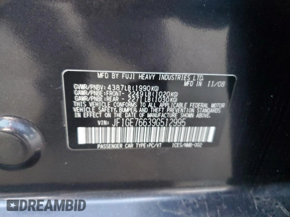 2009 Subaru Impreza Sedan WRX w/Premium Pkg with VIN JF1GE76639G512995, listed as a Copart auction lot 83386614 with 154,733 mi miles and Salvage Title. Bid and sale history available at carsss.com. Image 12.
