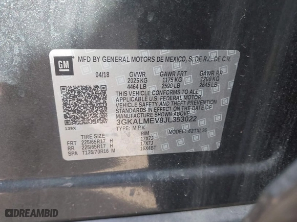 2018 GMC Terrain SLE with VIN 3GKALMEV8JL353022, listed as a IAAI auction lot 41685238 with 106,791 mi miles. Bid and sale history available at carsss.com. Image 9.