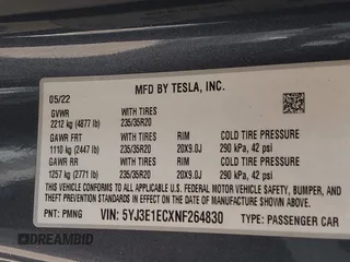 2022 Tesla Model 3 Performance with VIN 5YJ3E1ECXNF264830, listed as a IAAI auction lot 41625494 with Not Provided miles and . Bid and sale history available at carsss.com. Image 9.