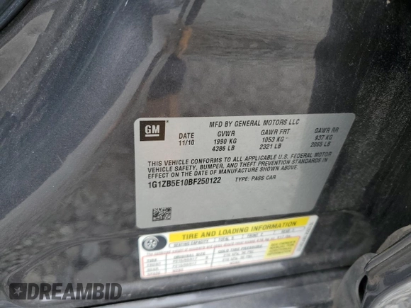 2011 Chevrolet Malibu 1LS with VIN 1G1ZB5E10BF250122, listed as a Copart auction lot 53336655 with 39,674 mi miles and Salvage Title. Bid and sale history available at DreamBid. Image 14.