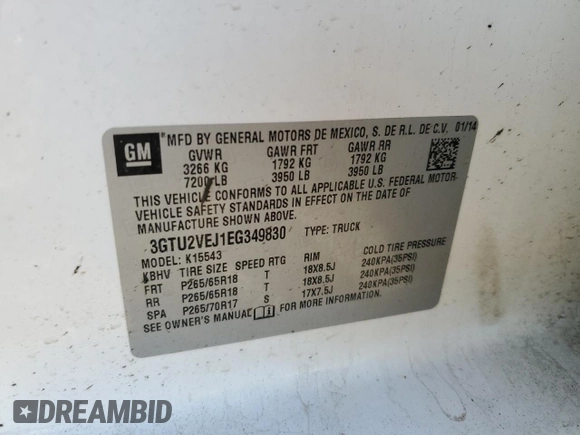 2014 GMC Sierra 1500 SLT с VIN 3GTU2VEJ1EG349830, выставлен на аукционе Copart как лот 44318855 с пробегом 161 728 миль миль и Чистый • Clean title. История ставок и продаж доступна на DreamBid. Изображение 12.