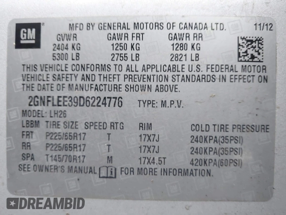 2013 Chevrolet Equinox LT with VIN 2GNFLEE39D6224776, listed as a IAAI auction lot 41320245 with 153,484 mi miles. Bid and sale history available at carsss.com. Image 9.