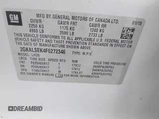 2015 GMC Terrain SLT with VIN 2GKALSEK4F6272346, listed as a IAAI auction lot 42180760 with 208,597 mi miles and . Bid and sale history available at DreamBid. Image 9.