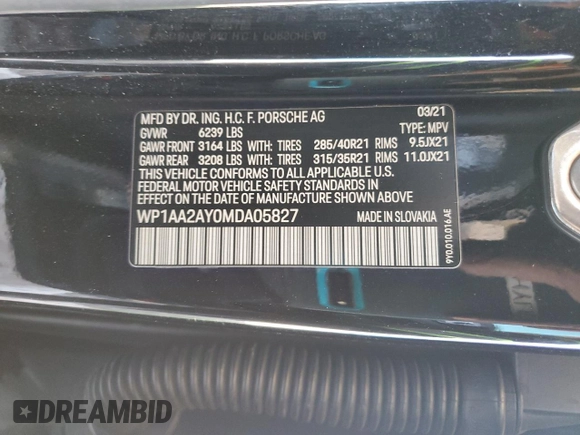 2021 Porsche Cayenne z VIN WP1AA2AY0MDA05827, wystawiony jako Copart lot #56890125 z przebiegiem 36 252 mil mil oraz Szkoda całkowita • Salvage title. Historia ofert i sprzedaży dostępna na DreamBid. Obrazek 13.