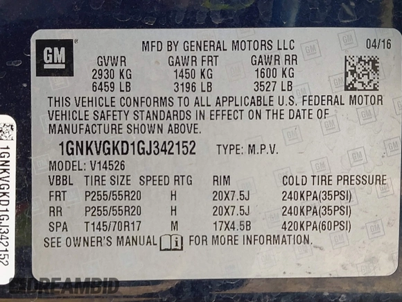 2016 Chevrolet Traverse LT z VIN 1GNKVGKD1GJ342152, wystawiony jako IAAI lot #42176937 z przebiegiem 76 739 mil mil oraz . Historia ofert i sprzedaży dostępna na DreamBid. Obrazek 9.