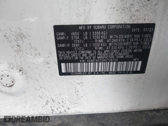 2024 Subaru Outback Premium with VIN 4S4BTAFC5R3139720, listed as a IAAI auction lot 42347685 with 32,228 mi miles and . Bid and sale history available at DreamBid. Image 9.