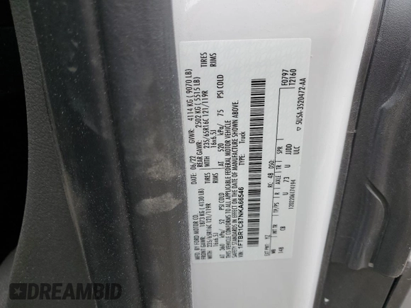 2022 Ford Transit Cargo with VIN 1FTBR1C87NKA66546, listed as a Copart auction lot 81451244 with 31,261 mi miles and Salvage Title. Bid and sale history available at DreamBid. Image 13.