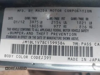 2012 Mazda 3 i Touring with VIN JM1BL1V78C1599384, listed as a IAAI auction lot 41632150 with 163,251 mi miles and . Bid and sale history available at carsss.com. Image 9.