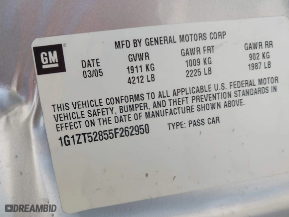 2005 Chevrolet Malibu LS with VIN 1G1ZT52855F262950, listed as a IAAI auction lot 41798531 with 56,722 mi miles. Bid and sale history available at carsss.com. Image 9.