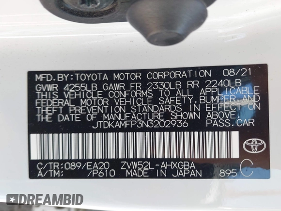2022 Toyota Prius LE z VIN JTDKAMFP3N3202936, wystawiony jako IAAI lot #42238577 z przebiegiem 38 065 mil mil oraz . Historia ofert i sprzedaży dostępna na DreamBid. Obrazek 9.