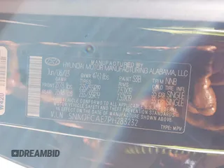 2023 Hyundai Tucson SEL with VIN 5NMJFCAE7PH283232, listed as a IAAI auction lot 39676223 with 7,893 mi miles and . Bid and sale history available at DreamBid. Image 9.