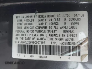 2009 Acura TSX with VIN JH4CU266X9C007198, listed as a IAAI auction lot 42535076 with 168,409 mi miles and . Bid and sale history available at DreamBid. Image 9.