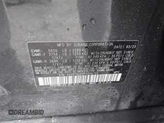 2023 Subaru Outback Wilderness with VIN 4S4BTGUD9P3206122, listed as a IAAI auction lot 41693901 with 25,582 mi miles and . Bid and sale history available at DreamBid. Image 9.