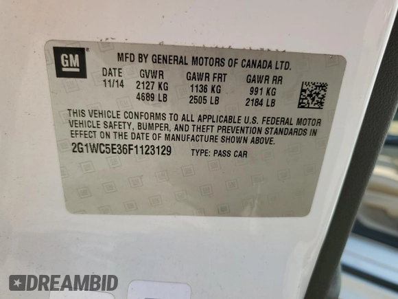 2015 Chevrolet Impala LTZ with VIN 2G1WC5E36F1123129, listed as a Copart auction lot 48795485 with 57,639 mi miles and Salvage Title. Bid and sale history available at DreamBid. Image 12.