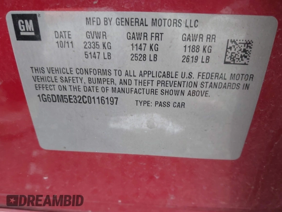 2012 Cadillac CTS with VIN 1G6DM5E32C0116197, listed as a IAAI auction lot 41169118 with 117,062 mi miles and . Bid and sale history available at DreamBid. Image 9.